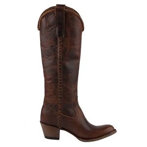 Lane Plain Jane Braided Brown Leather Western Cowboy Tall Boots